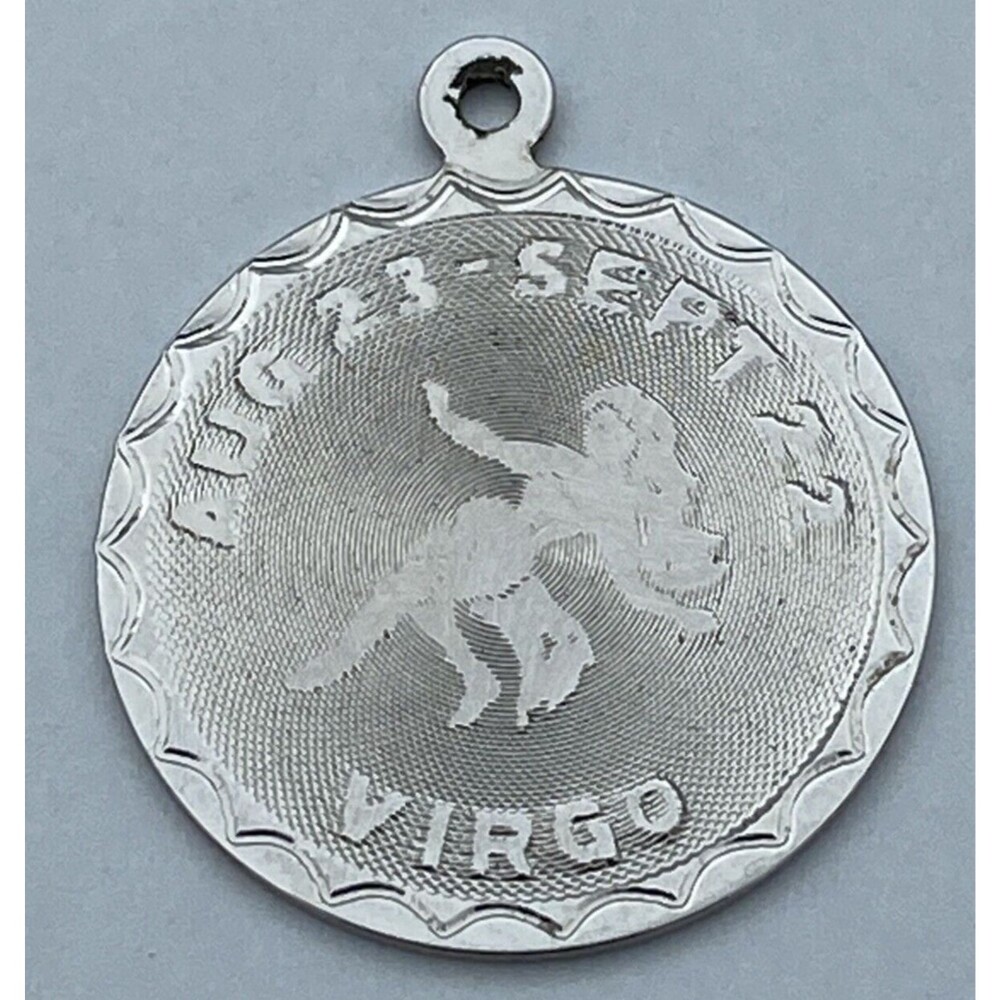 Vintage Sterling Silver Astrology Virgo the virgin Pendant, Charm